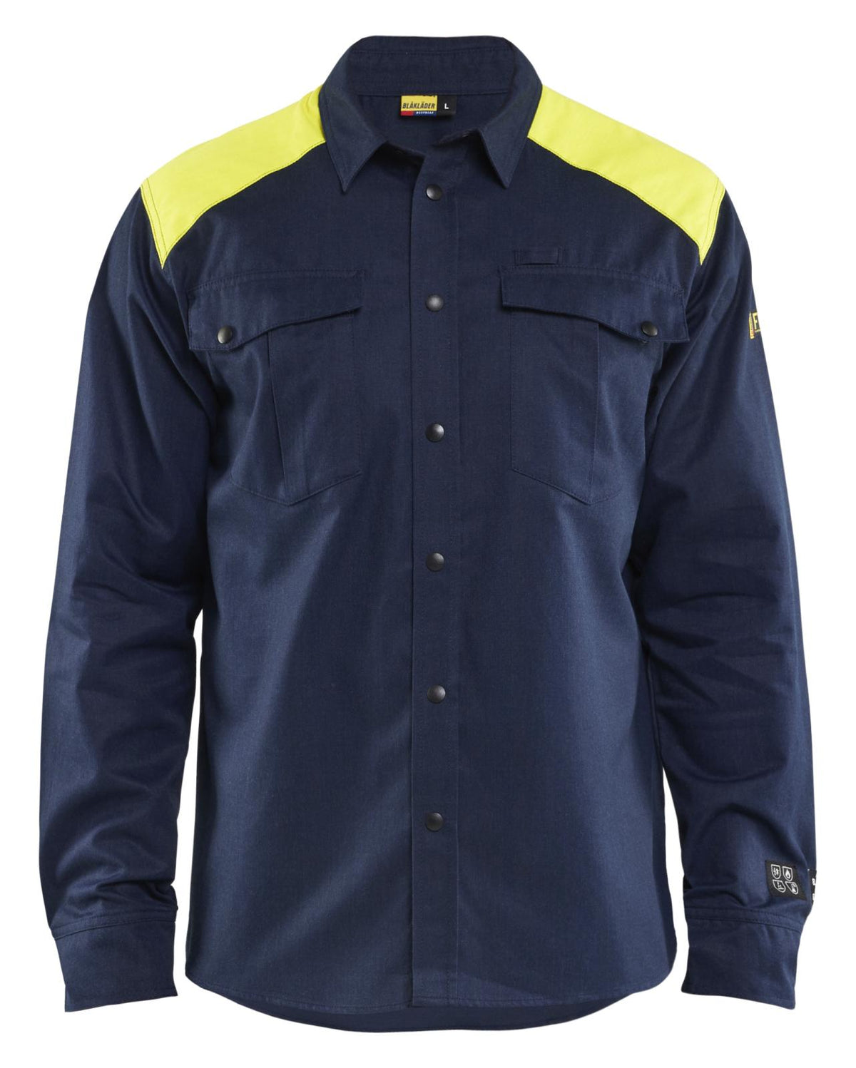 Blaklader Vlamvertragend Multinorm Overhemd 32381517 vlamvertragend HiVis chemische spatten metaalvrij marineblauw-fluo geel(8933)