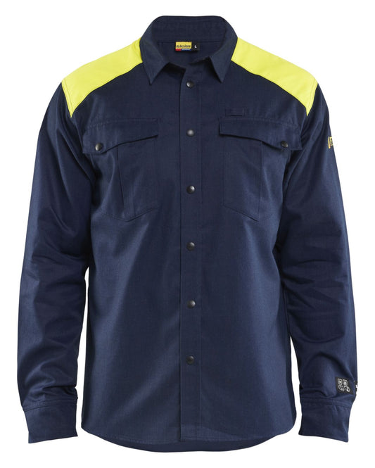 Blaklader Vlamvertragend Multinorm Overhemd 32381517 vlamvertragend HiVis chemische spatten metaalvrij marineblauw-fluo geel(8933)