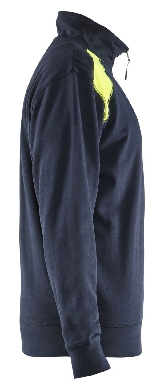 Blaklader Bi-Colour sweaters 33531158 halve rits donker marineblauw-fluo geel(8633)