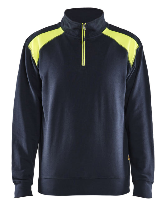 Blaklader Bi-Colour sweaters 33531158 halve rits donker marineblauw-fluo geel(8633)