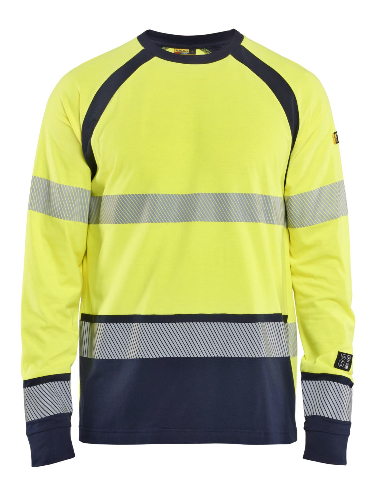 Blaklader Vlamvertragend Multinorm T-shirt 34361737 lange mouwen HiVis fluo geel-marineblauw(3389)
