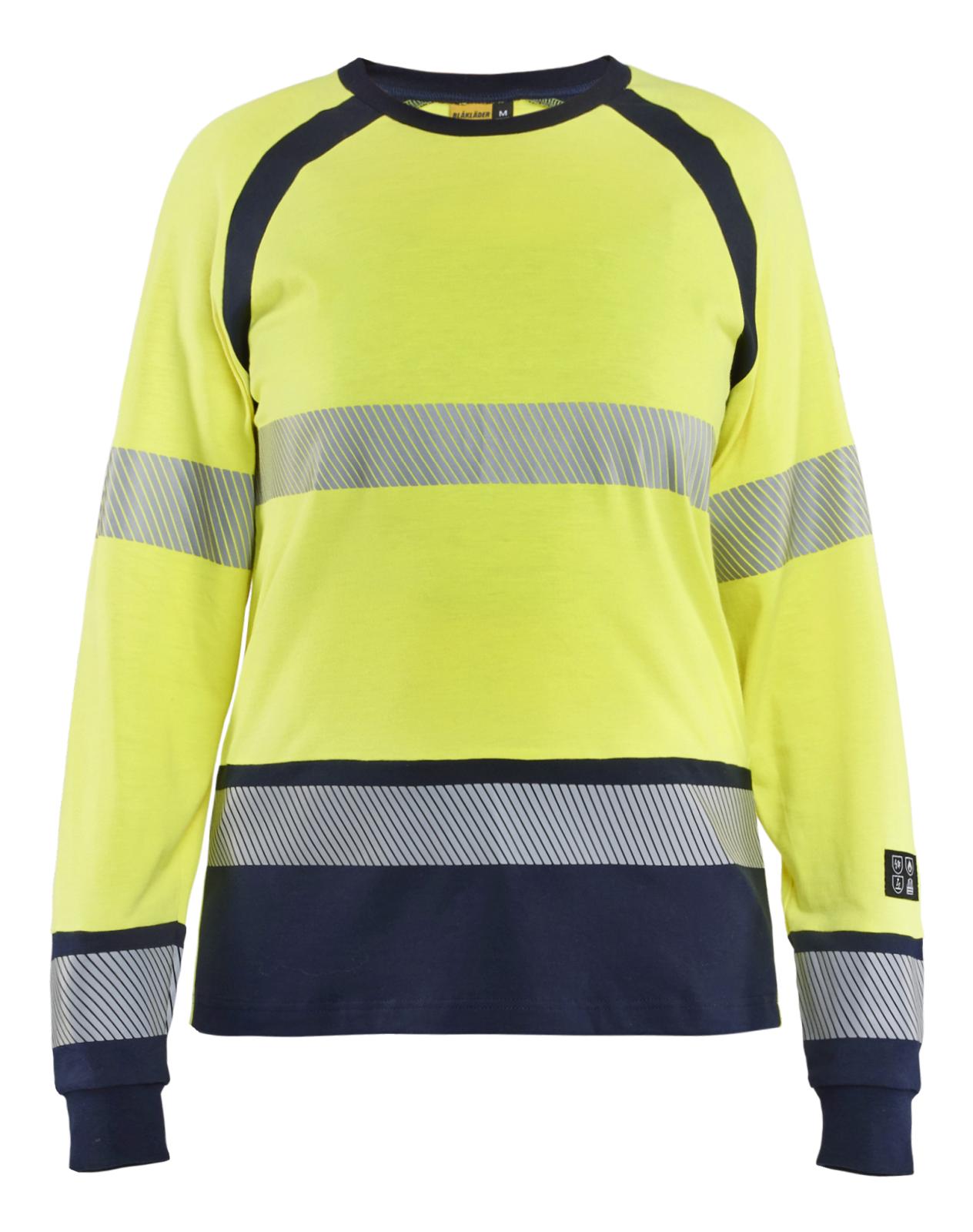 Blaklader Vlamvertragend Dames Multinorm T-shirt 34371737 lange mouwen HiVis fluo geel-marineblauw(3389)