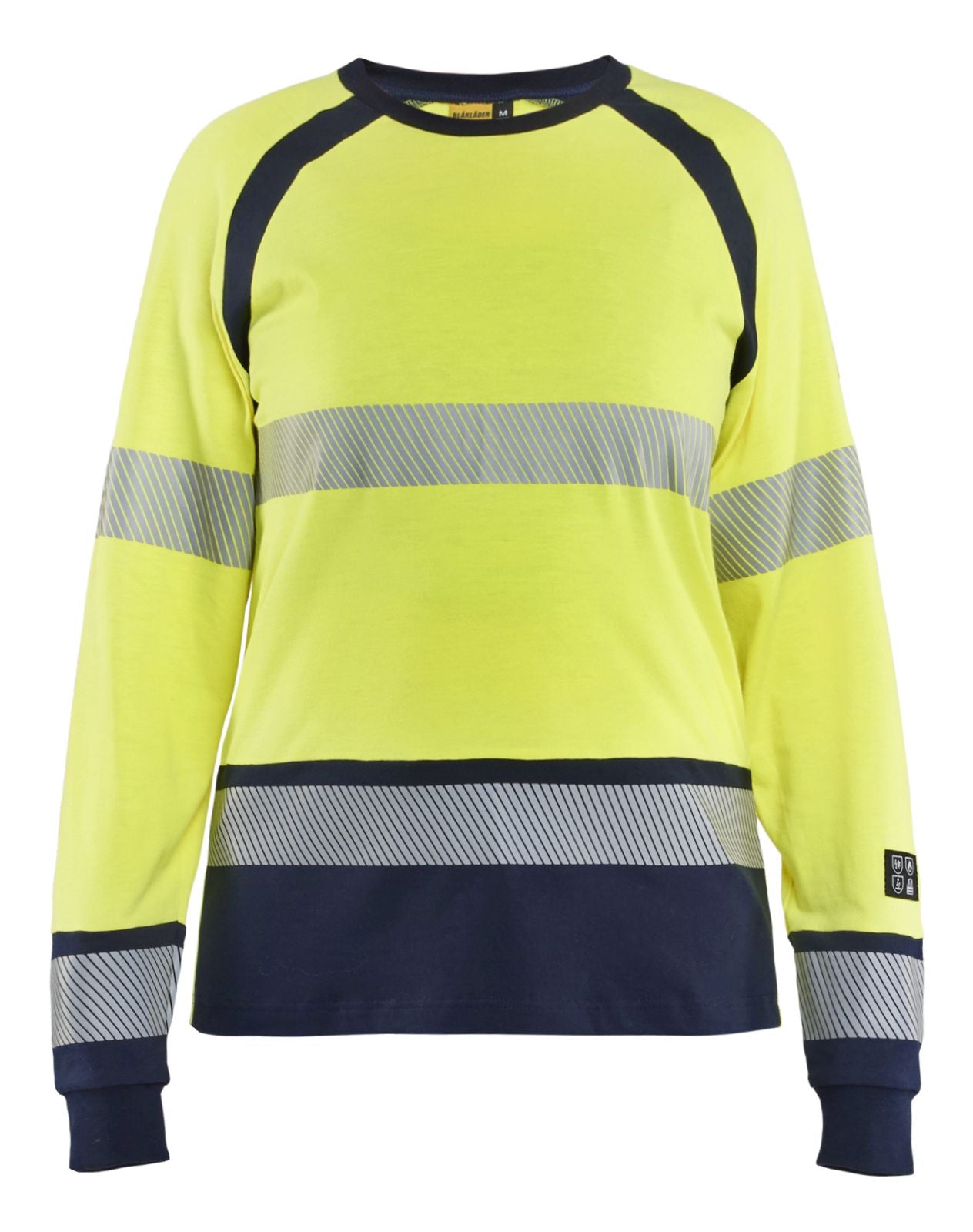 Blaklader Vlamvertragend Dames Multinorm T-shirt 34371737 lange mouwen HiVis fluo geel-marineblauw(3389)