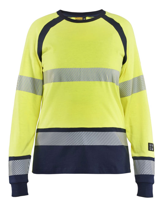 Blaklader Vlamvertragend Dames Multinorm T-shirt 34371737 lange mouwen HiVis fluo geel-marineblauw(3389)
