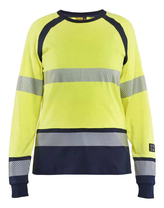 Blaklader Vlamvertragend Dames Multinorm T-shirt 34371737 lange mouwen HiVis fluo geel-marineblauw(3389)