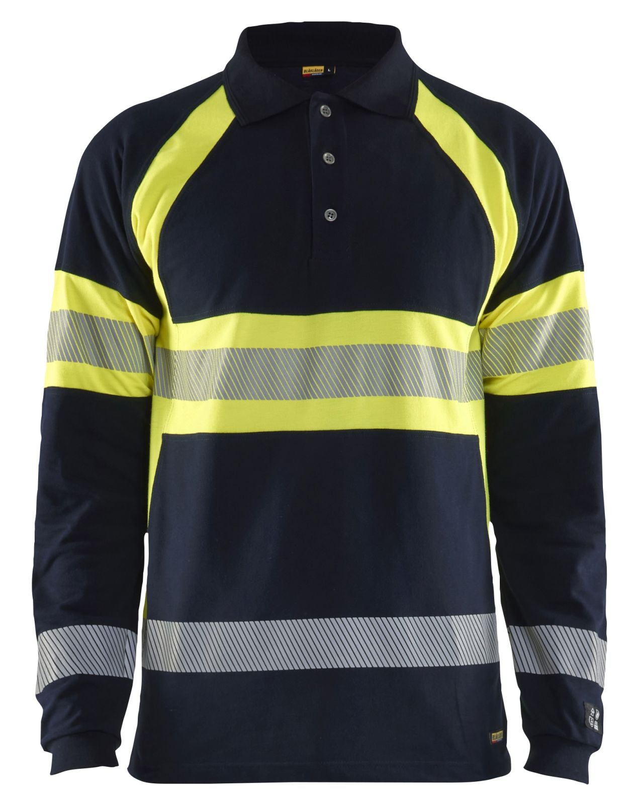 Blaklader Vlamvertragend Multinorm Poloshirt 34381741 piqué lange mouw vlamwerend antistatisch marineblauw-fluo geel(8933)