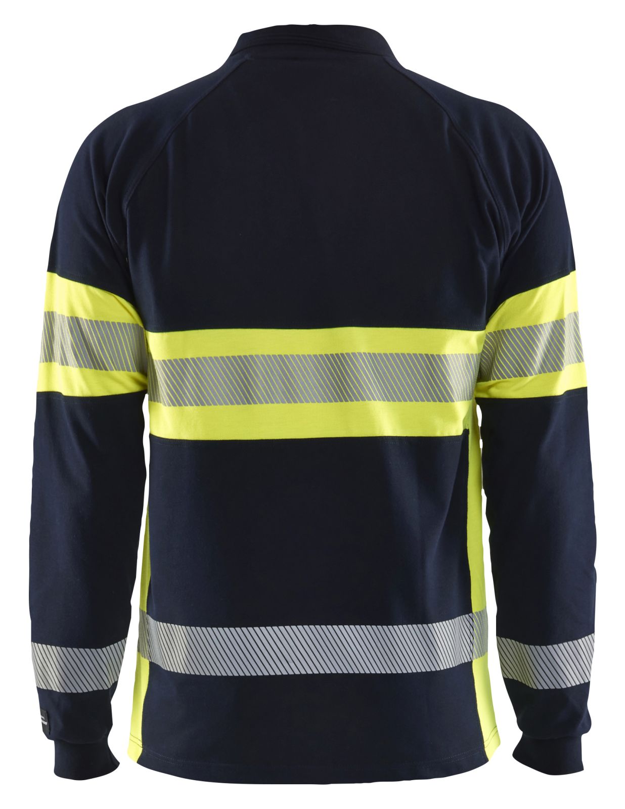 Blaklader Vlamvertragend Multinorm Poloshirt 34381741 piqué lange mouw vlamwerend antistatisch marineblauw-fluo geel(8933)
