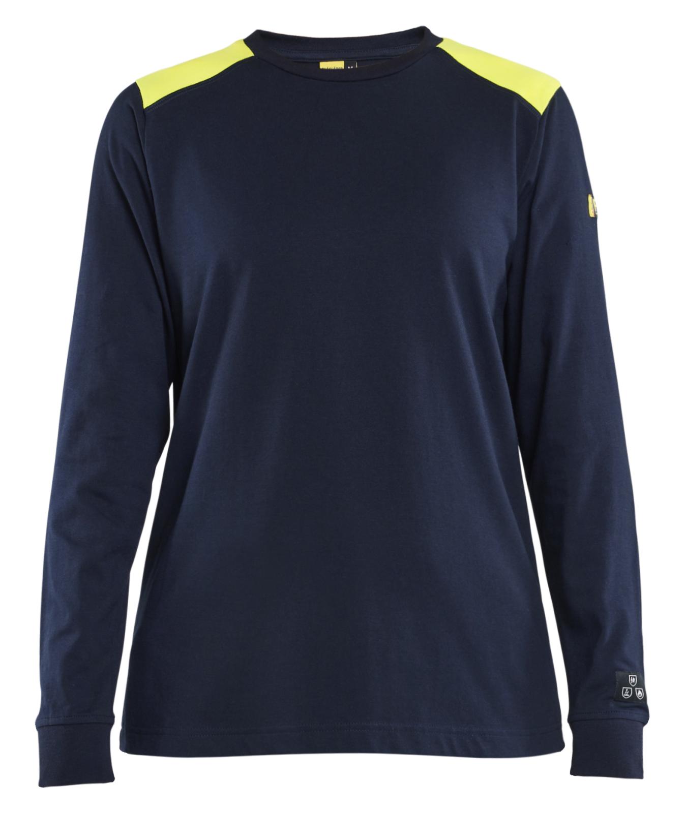 Blaklader Vlamvertragend Dames T-shirt 34671737 lange mouwen inherent vlamwerend HiVis marineblauw-fluo geel(8933)