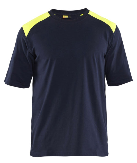 Blaklader Vlamvertragend T-shirts 34761737 vlamwerend antistatisch contrastkleur marineblauw-fluo geel(8933)