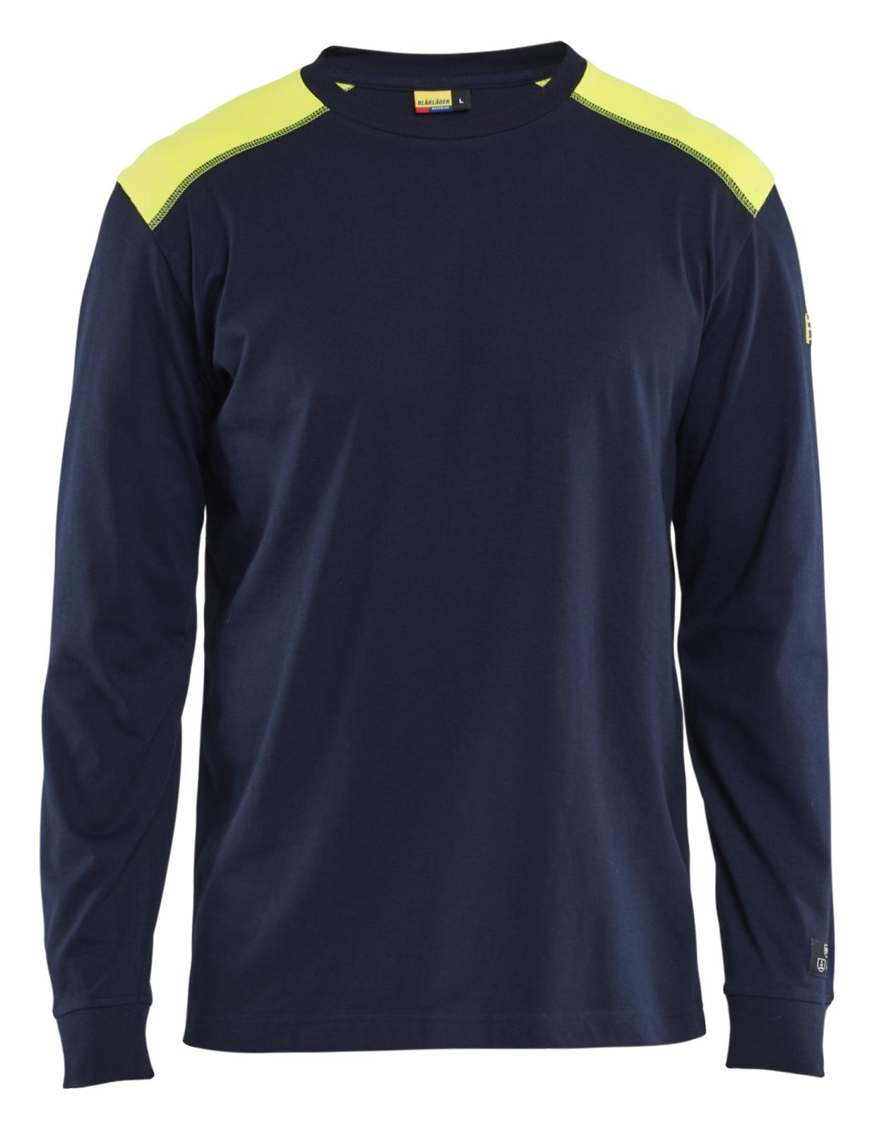 Blaklader Vlamvertragend T-shirt 34831737 Vlamvertragend lange mouwen Inherent vlamwerend HiVis marineblauw-fluo geel(8933)