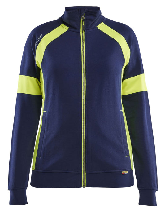 Blaklader Profiel Visible Dames Sweatshirt 35681158 rits marineblauw-fluo geel(8933)