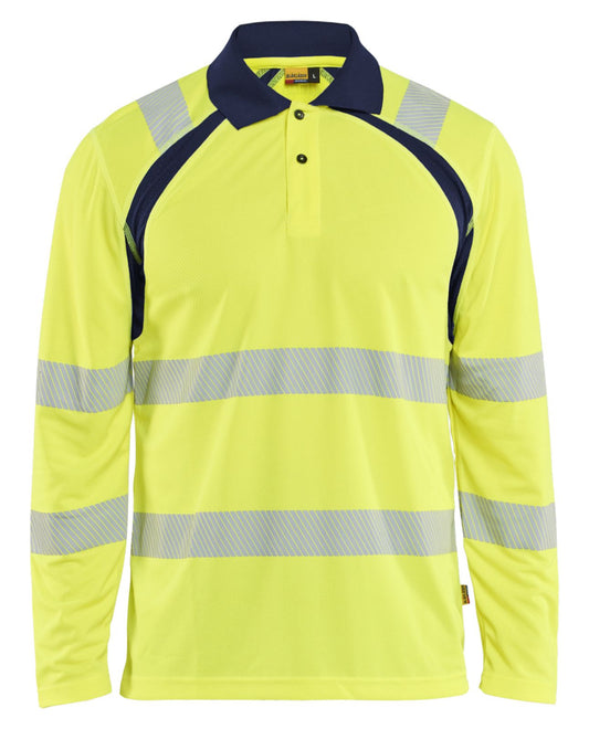 Blaklader High vis Poloshirt 35981013 UV lange mouwen HiVis fluo geel-marineblauw(3389)