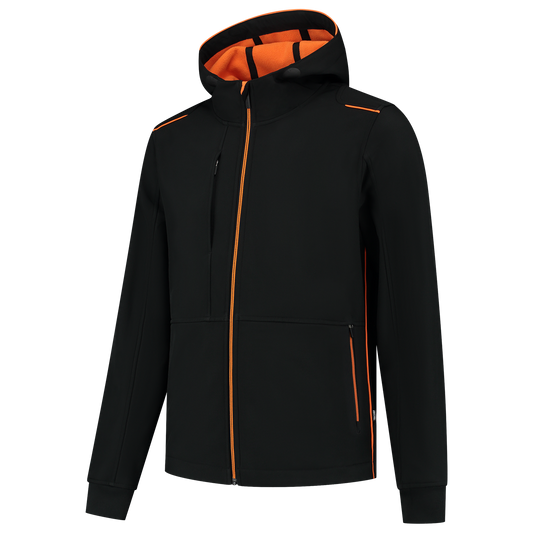 Tricorp Accent Jassen 402705 softshell capuchon winddicht bicolor unisex zwart-oranje(blackorange)