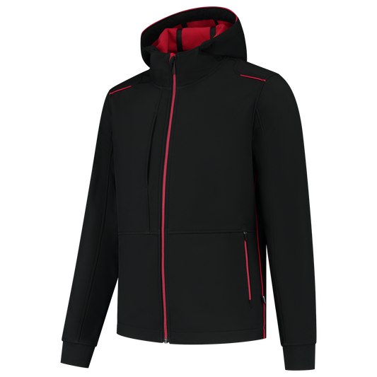 Tricorp Workwear Accent Jassen 402705 softshell capuchon winddicht bicolor unisex zwart-rood(blackred)