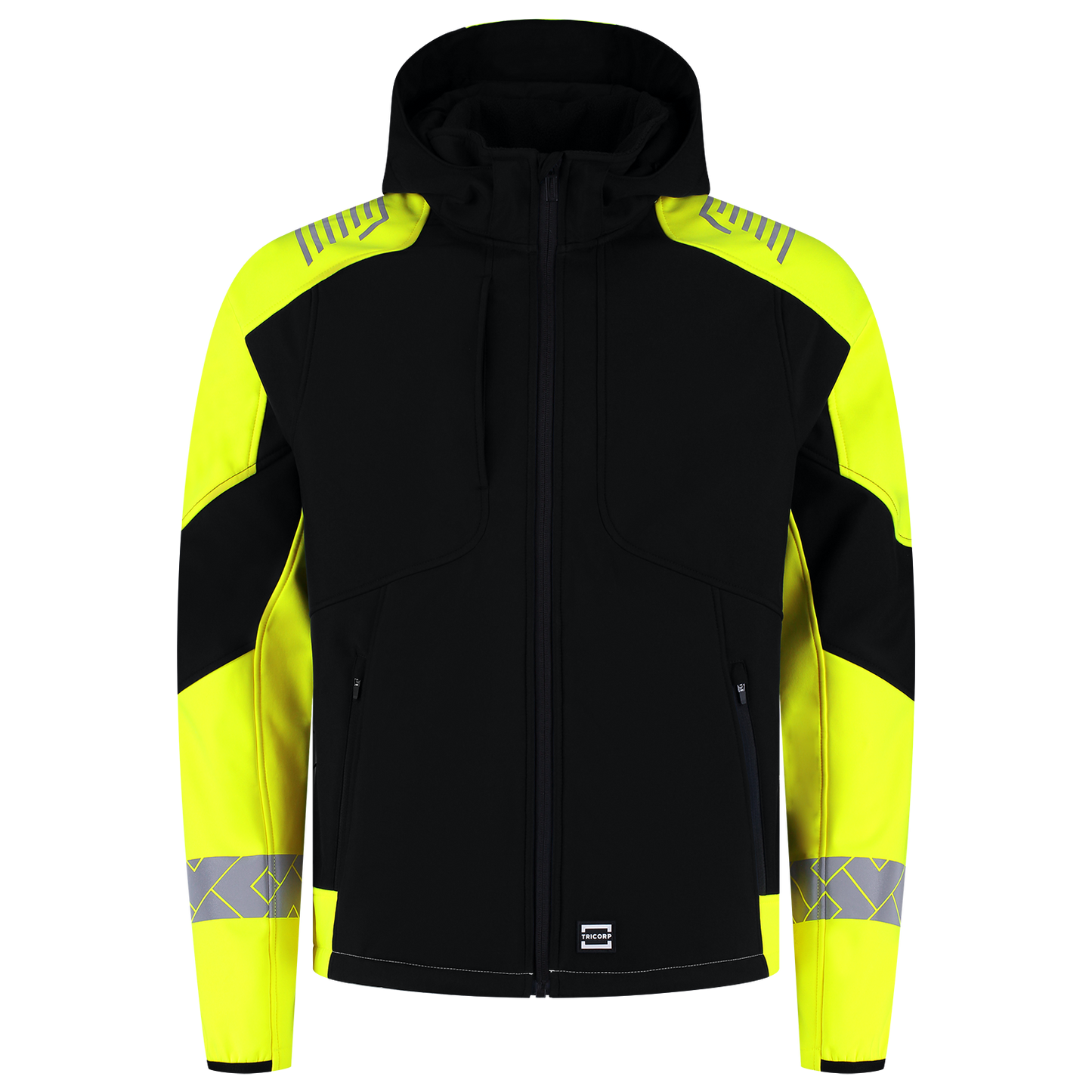 Tricorp Workwear Reflective Redefined Jassen 406111 Softshell Capuchon HiVis zwart-fluo geel(blackfluoryellow)