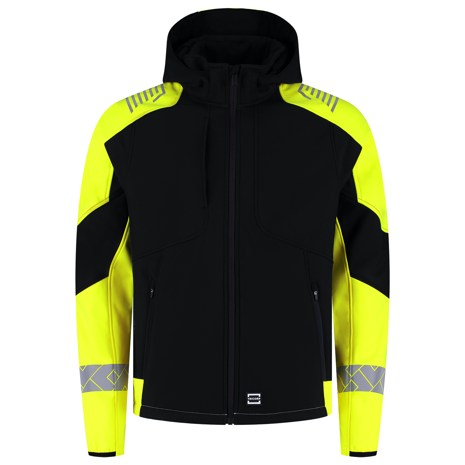 Tricorp Workwear Reflective Redefined Jassen 406111 Softshell Capuchon HiVis zwart-fluo geel(blackfluoryellow)