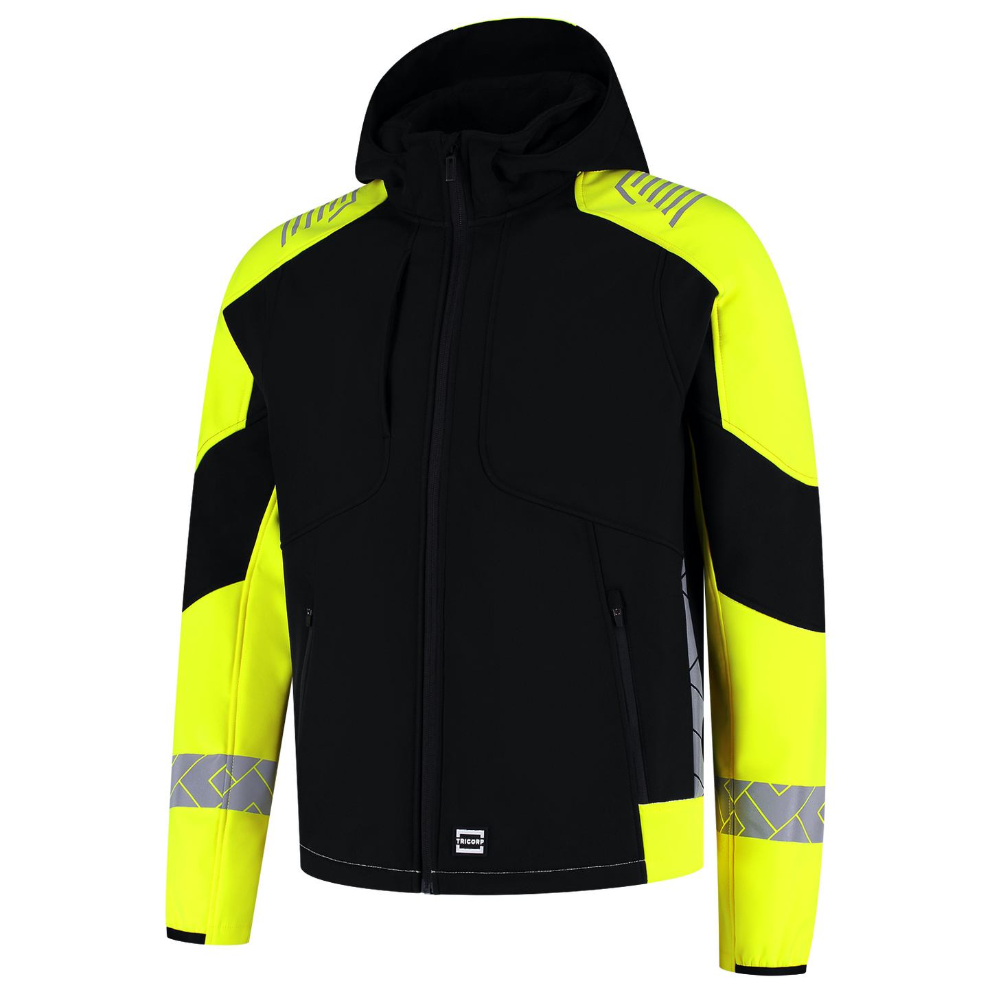Tricorp Workwear Reflective Redefined Jassen 406111 Softshell Capuchon HiVis zwart-fluo geel(blackfluoryellow)