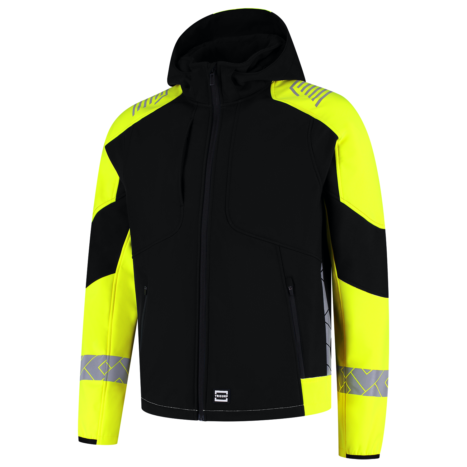 Tricorp Workwear Reflective Redefined Jassen 406111 Softshell Capuchon HiVis zwart-fluo geel(blackfluoryellow)