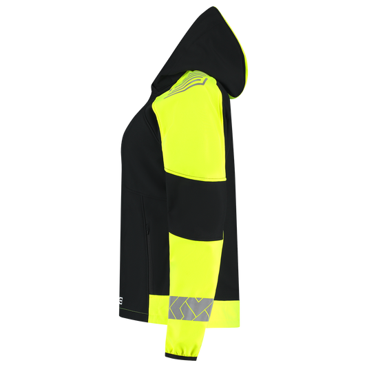 Tricorp Workwear Reflective Redefined Jassen 406115 Softshell Capuchon Dames HiVis zwart-fluo geel(blackfluoryellow)