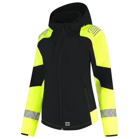 Tricorp Workwear Reflective Redefined Jassen 406115 Softshell Capuchon Dames HiVis zwart-fluo geel(blackfluoryellow)