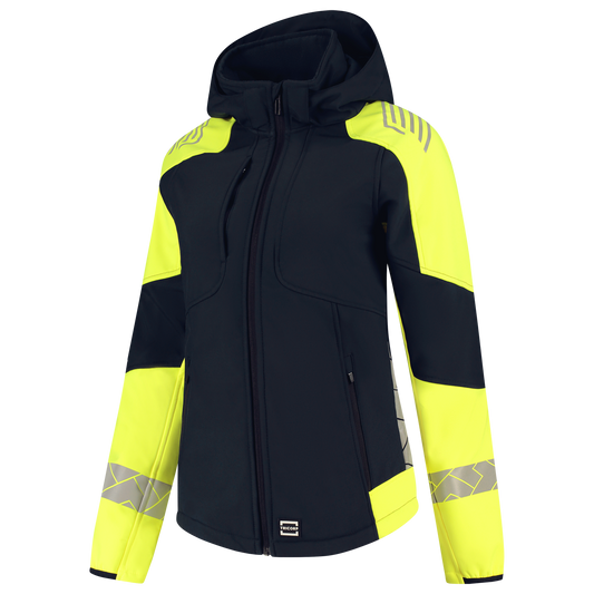 Tricorp Workwear Reflective Redefined Jassen 406115 Softshell Capuchon Dames HiVis inktblauw-fluo geel(inkfluoryellow)