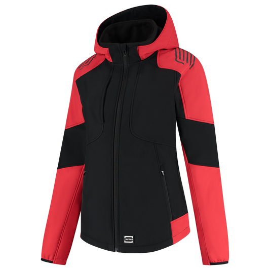 Tricorp Workwear Bicolor Redefined Jassen 406119 Softshell Capuchon Dames zwart-fel rood(blackbrightred)