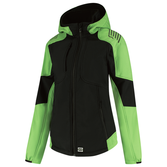Tricorp Workwear Bicolor Redefined Jassen 406119 Softshell Capuchon Dames zwart-limoengroen(blacklime)