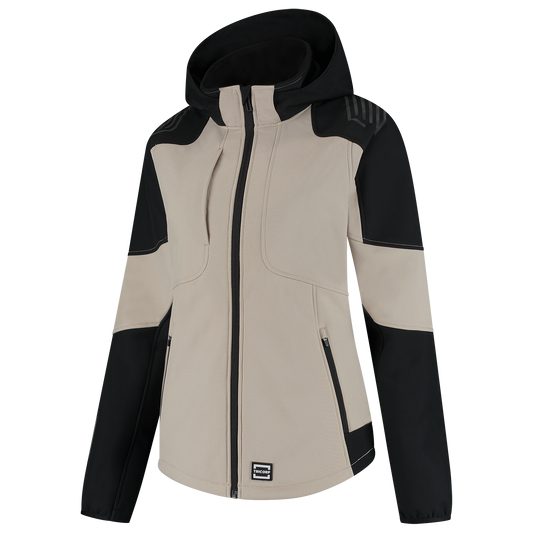 Tricorp Workwear Bicolor Redefined Jassen 406119 Softshell Capuchon Dames zand-zwart(sandblack)