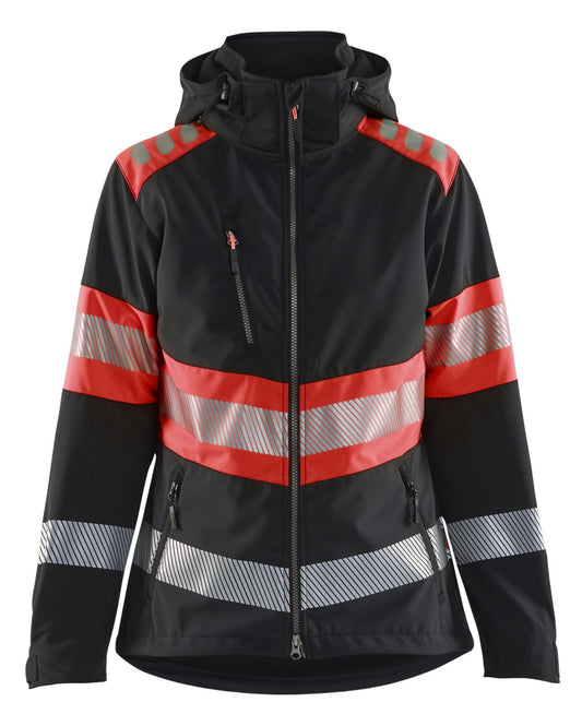 Blaklader High Vis Dames Jack 44042513 softshell dames HiVis waterdicht winddicht ademend zwart-fluo rood(9955)