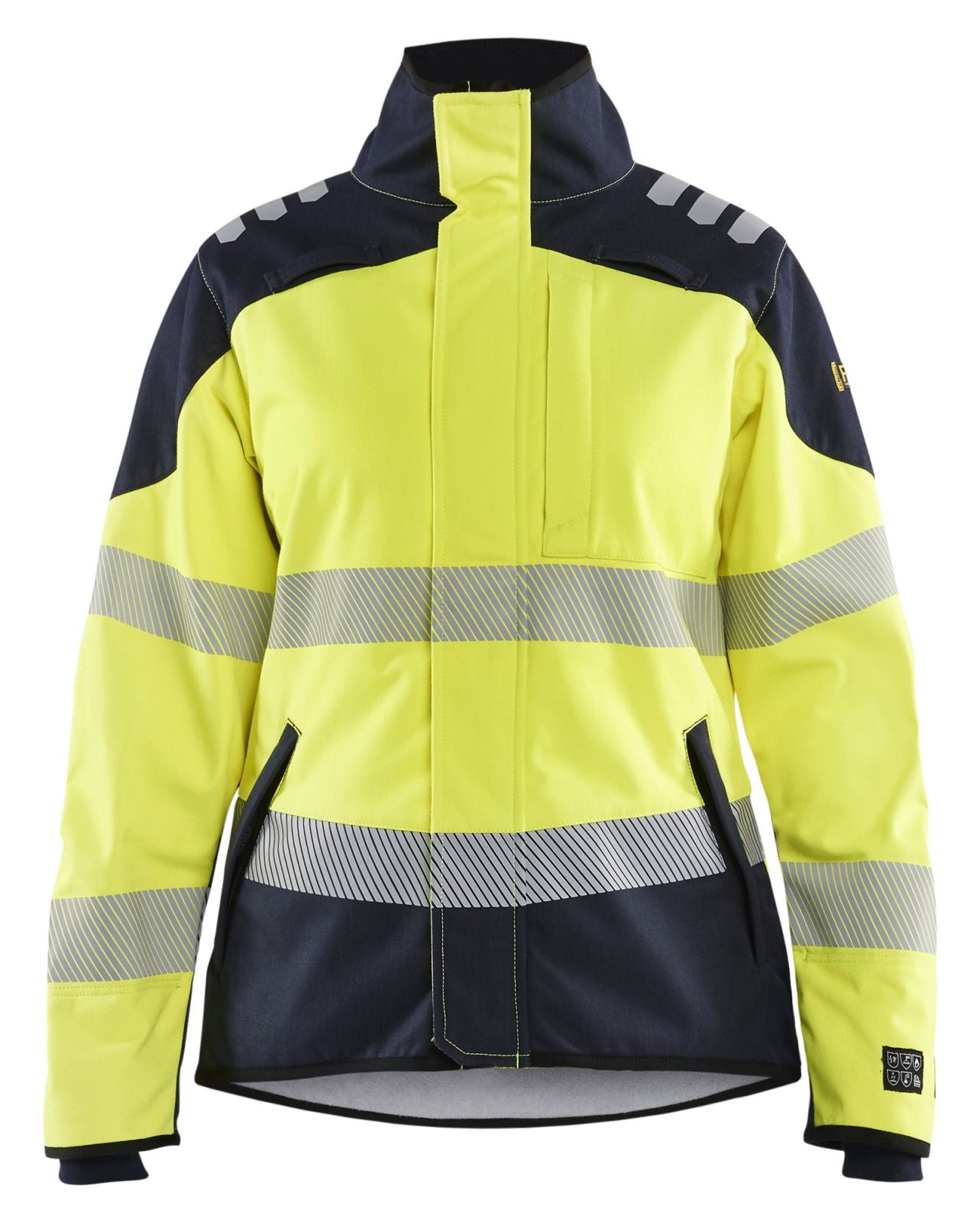 Blaklader Vlamvertragend Multinorm Dames Jack 44481560 softshell vlamwerend antistatisch chemische spatten fluo geel-marineblauw(3389)