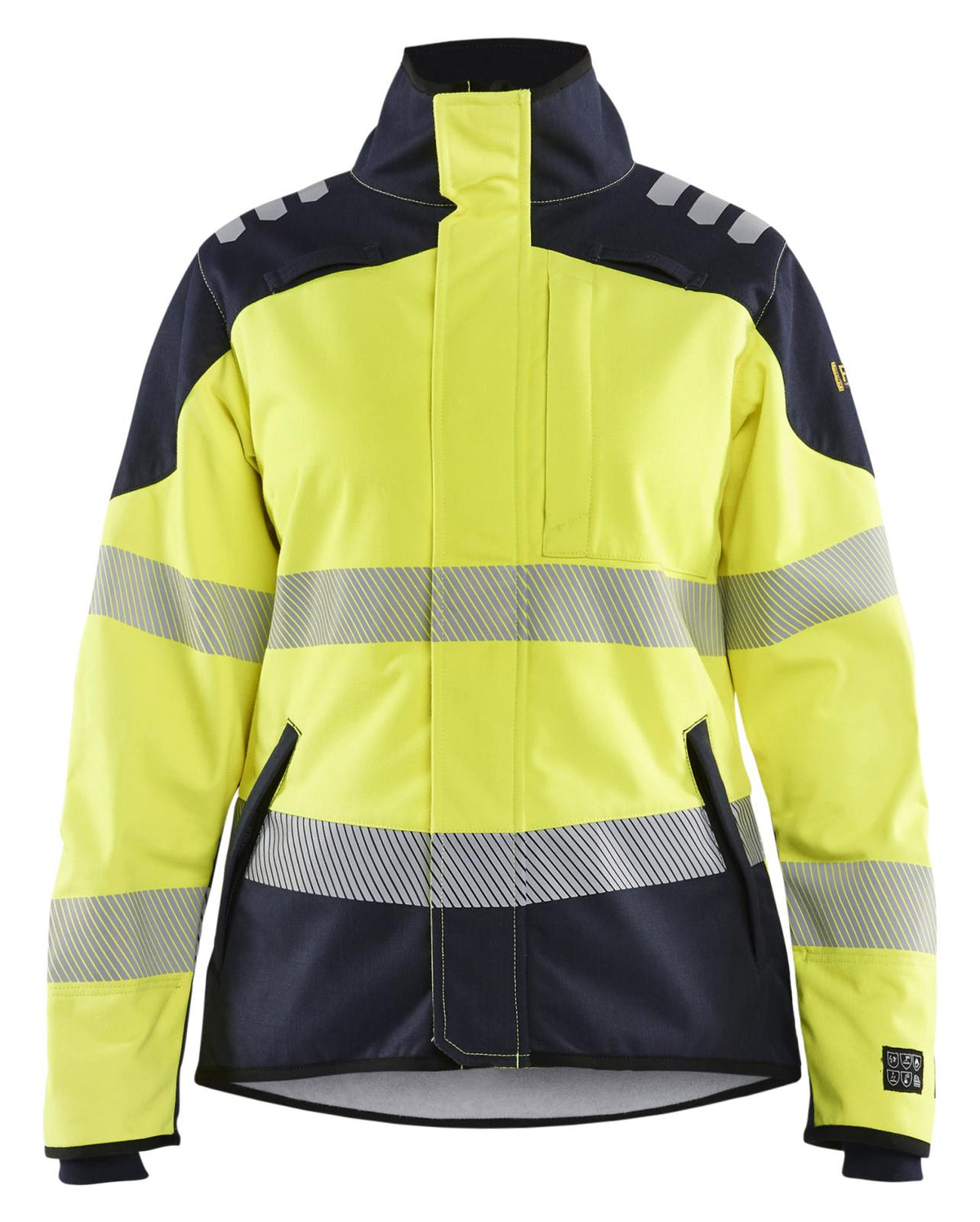 Blaklader Vlamvertragend Multinorm Dames Jack 44481560 softshell vlamwerend antistatisch chemische spatten fluo geel-marineblauw(3389)