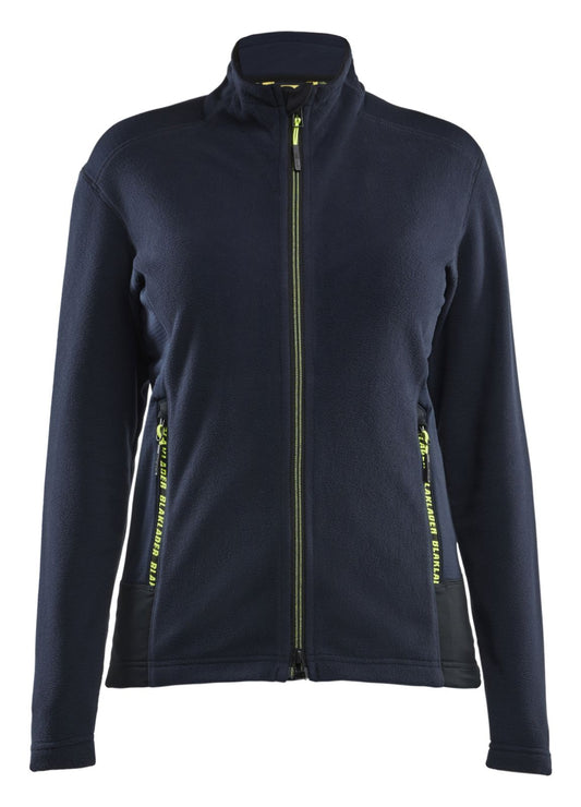 Blaklader Wind regen sneeuw Unite Dames Microfleecevest 47661010 donker marineblauw-fluo geel(8633)