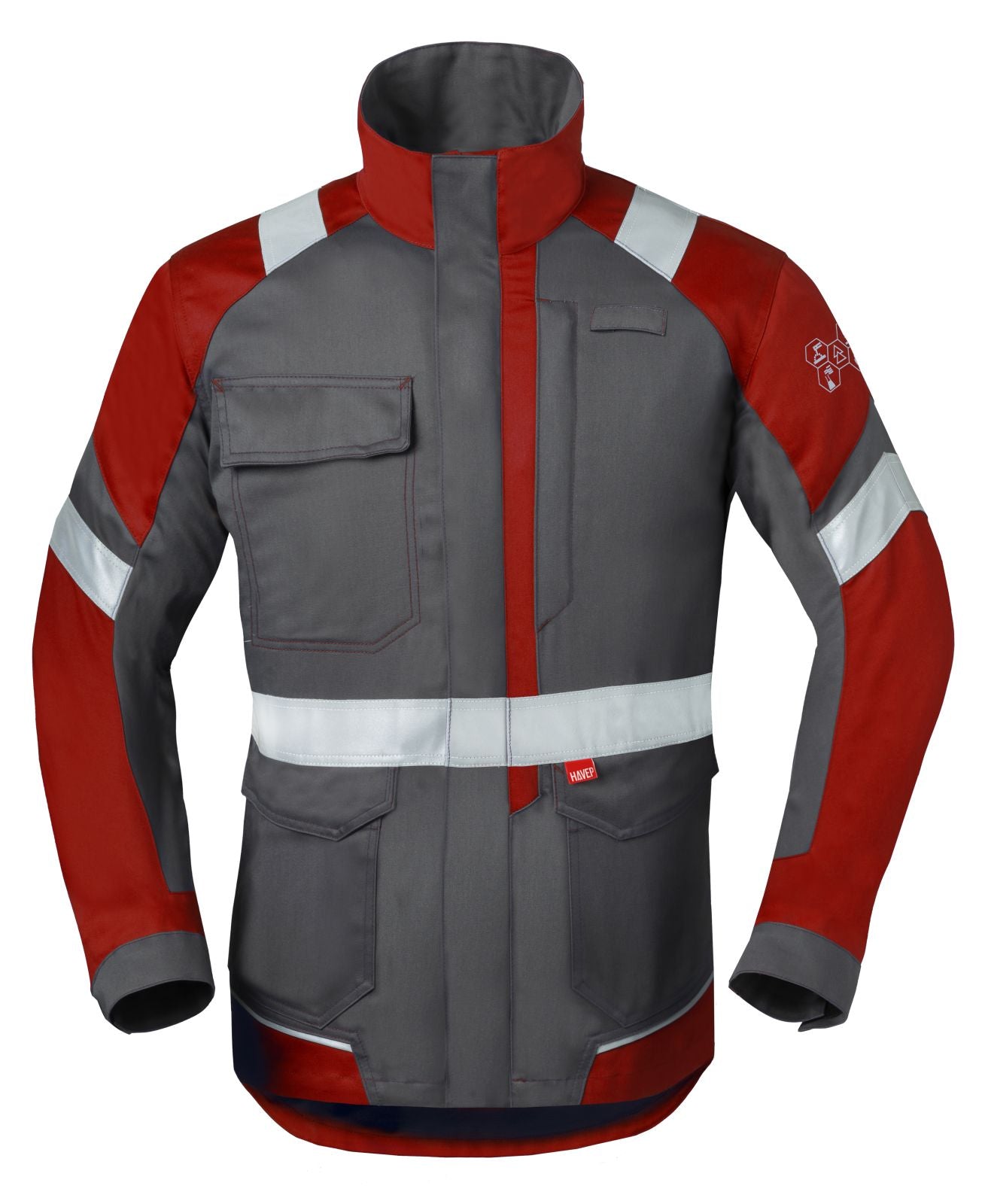 Havep 5safety Image + Jas 50388 over de heup (colbert) reflectie houtskool-rood(AAB)