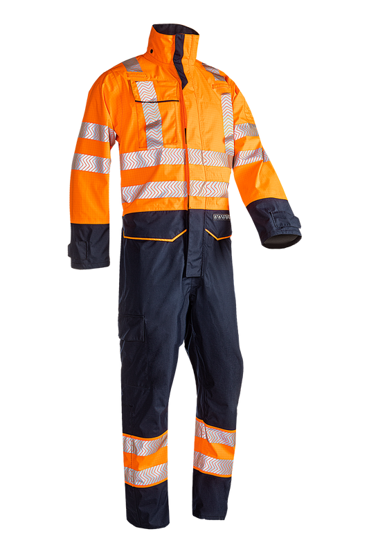 Sioen regenoverall Aksdal multinorm fluo oranje-marineblauw