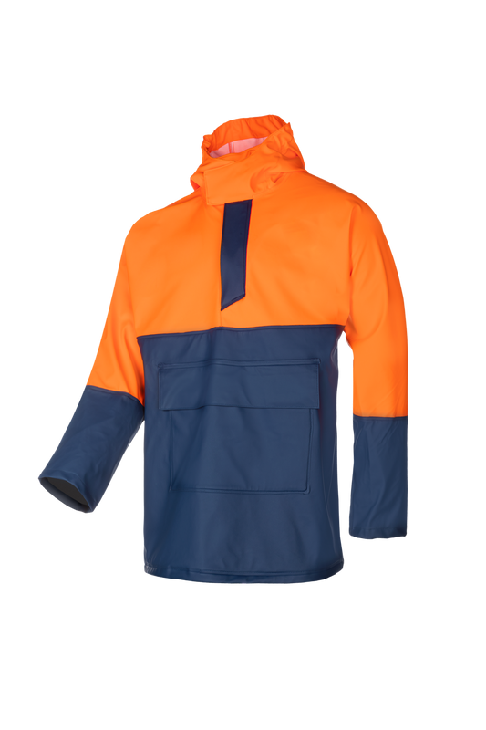 Sioen jas Staffin all weather fluo oranje-marineblauw
