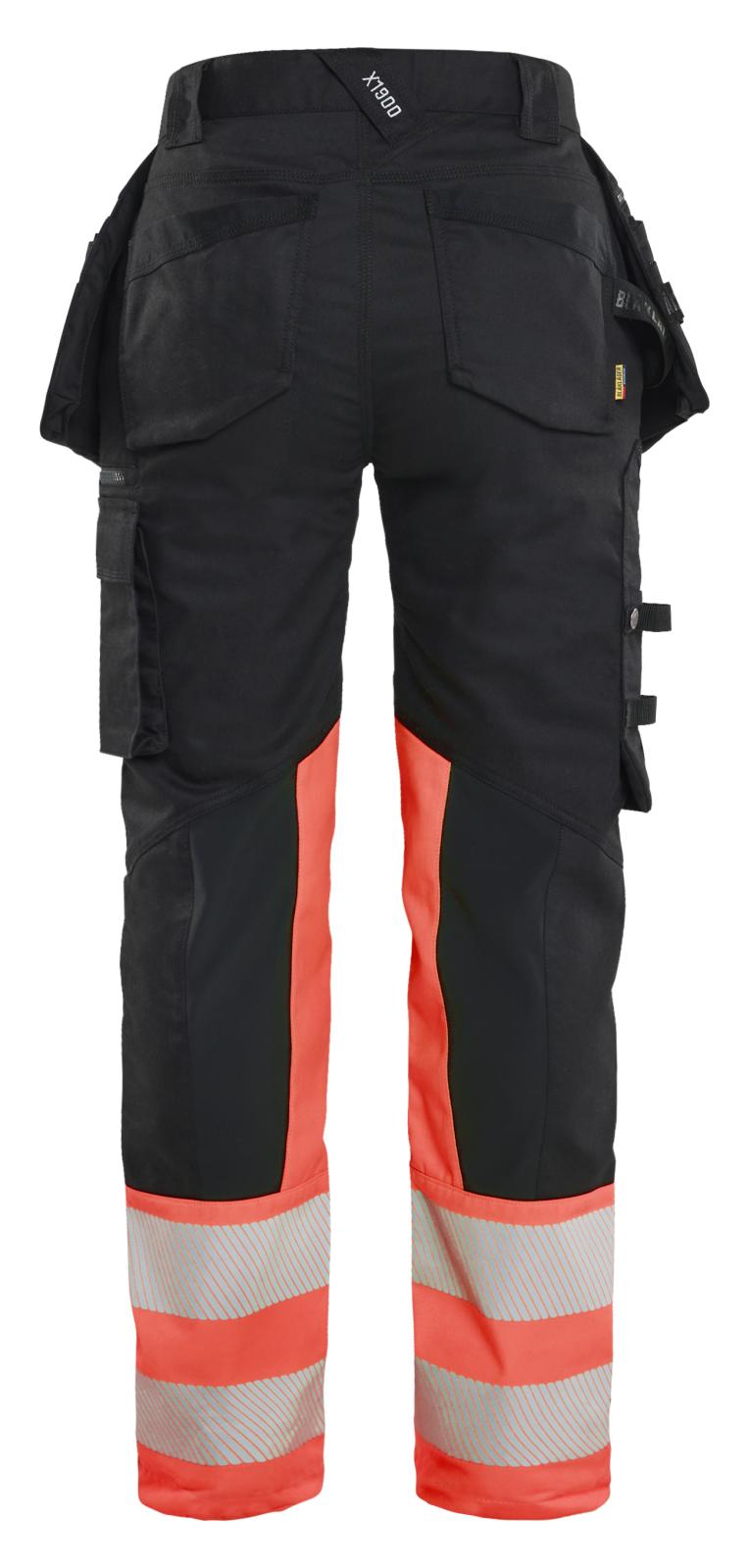 Blaklader Dames High Vis Werkbroek 70301149 Stretch met gereedschapszakken zwart-fluo rood(9955)