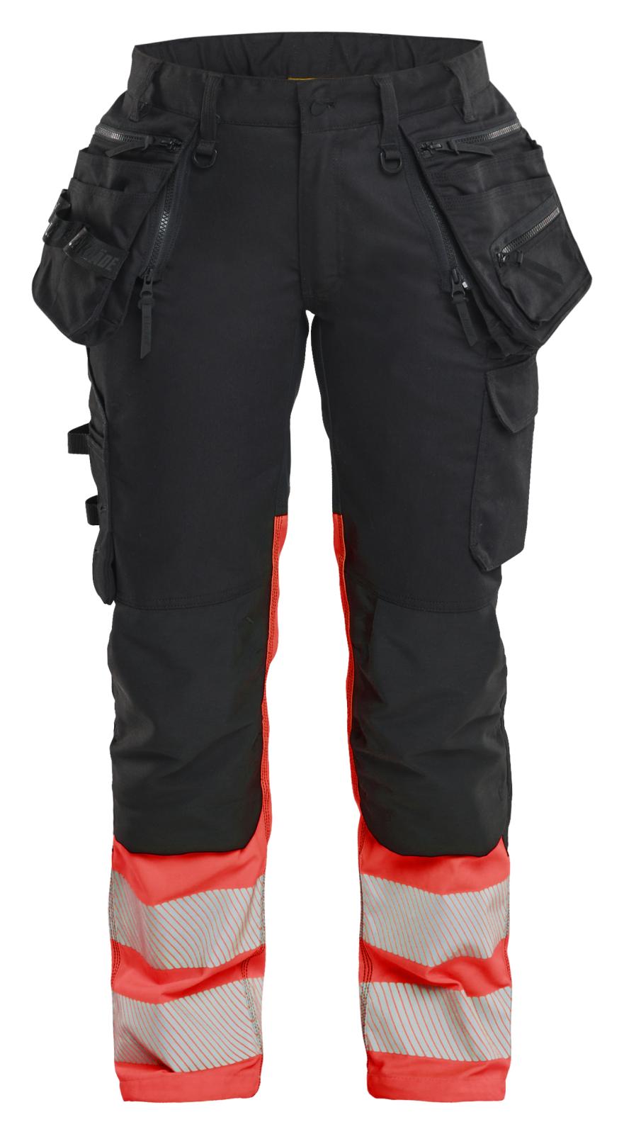 Blaklader Dames High Vis Werkbroek 70301149 Stretch met gereedschapszakken zwart-fluo rood(9955)