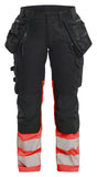 Blaklader Dames High Vis Werkbroek 70301149 Stretch met gereedschapszakken zwart-fluo rood(9955)