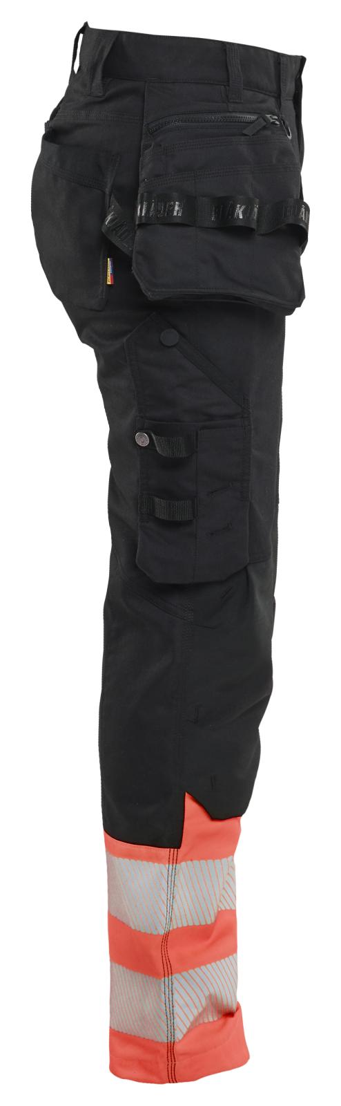 Blaklader Dames High Vis Werkbroek 70301149 Stretch gereedschapszakken HiVis zwart-fluo rood(9955)