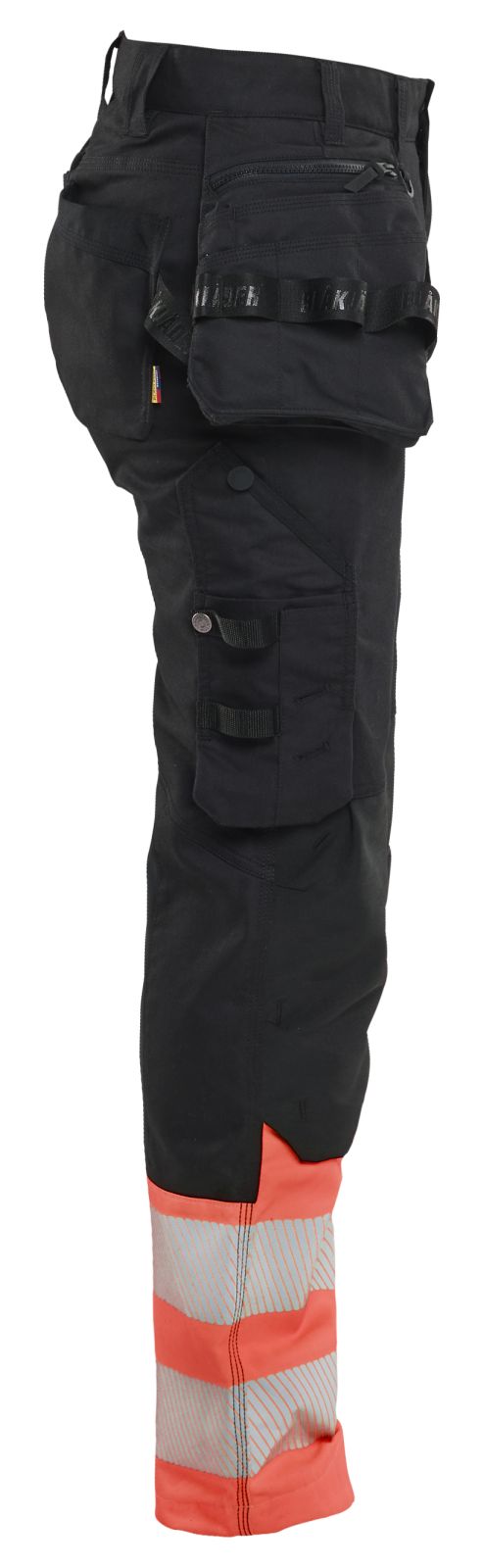 Blaklader Dames High Vis Werkbroek 70301149 Stretch met gereedschapszakken zwart-fluo rood(9955)