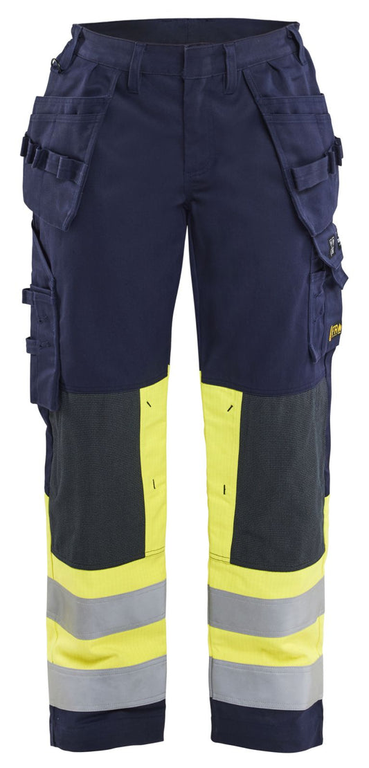 Blaklader Vlamvertragend Dames Multinorm Werkbroek 70811514 gereedschapszakken marineblauw-fluo geel(8933)