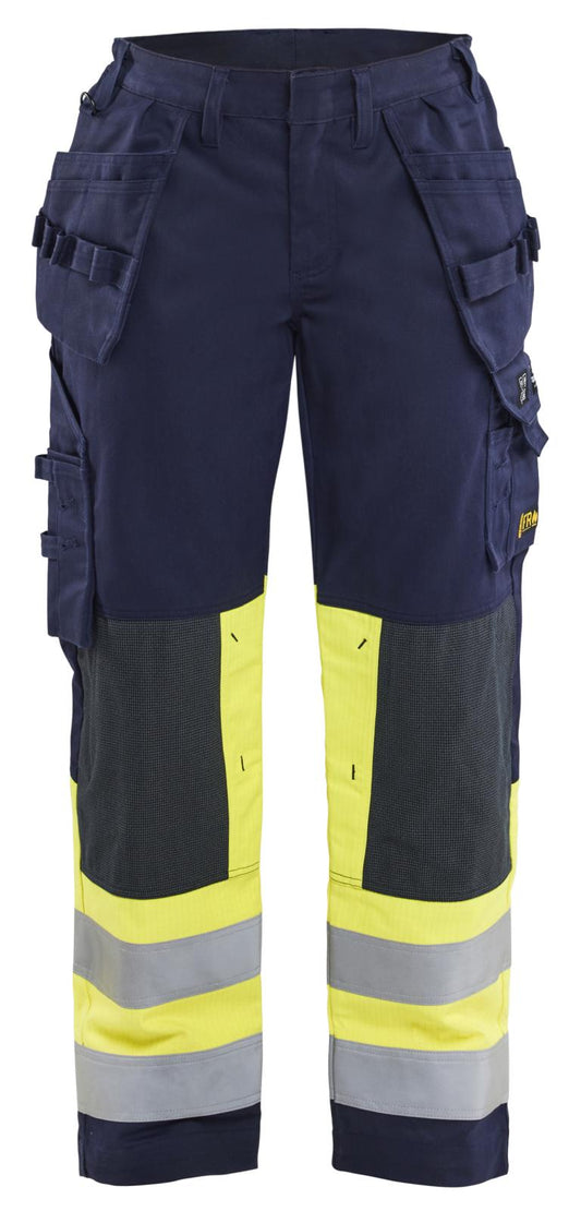 Blaklader Vlamvertragend Dames Multinorm Werkbroek 70811514 gereedschapszakken marineblauw-fluo geel(8933)