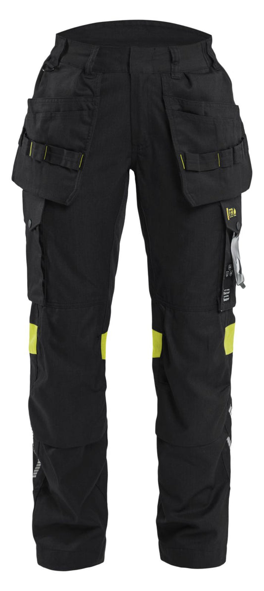 Blaklader High Vis Dames Werkbroeken 71081512 4-weg stretch zwart-fluo geel(9933)