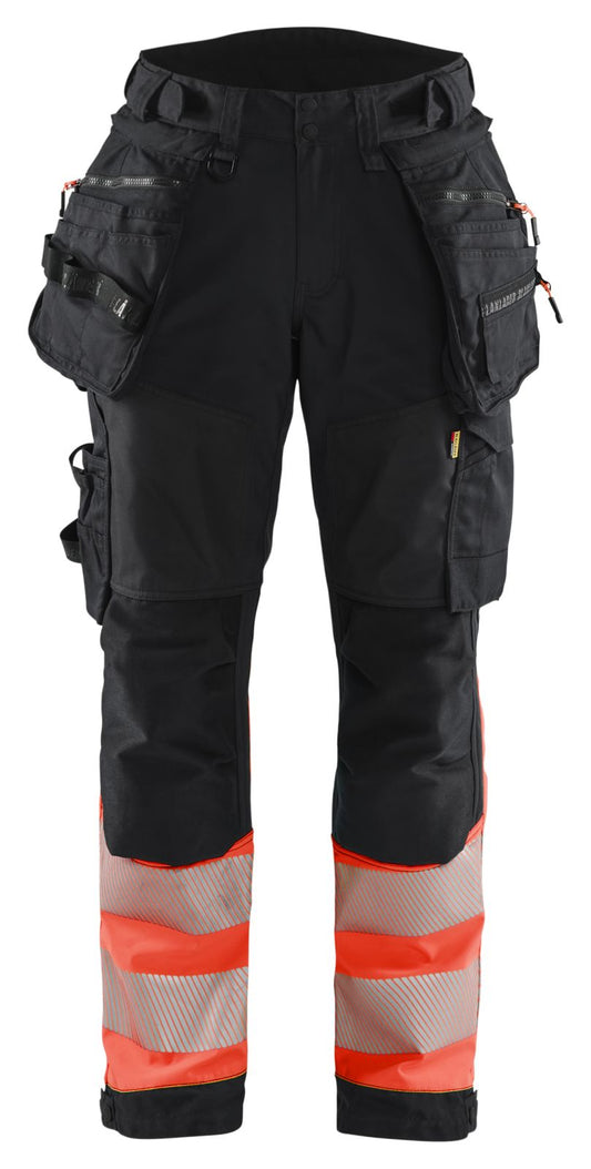 Blaklader High Vis Werkbroeken 71142513 dames HiVis waterdicht zwart-fluo rood(9955)