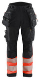 Blaklader High Vis Werkbroeken 71142513 dames HiVis waterdicht zwart-fluo rood(9955)