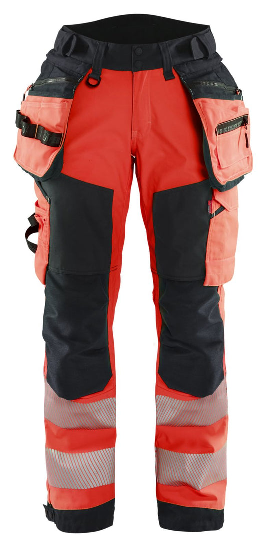 Blaklader High Vis Werkbroeken 71182513 dames softshell HiVis waterdicht fluo rood-zwart(5599)