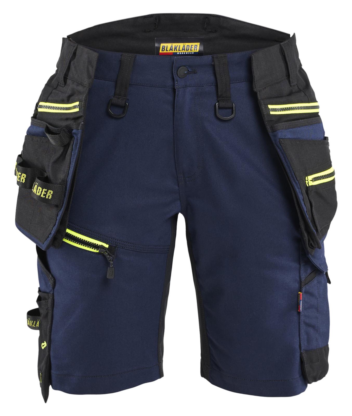 Blaklader Dames Striker Shorts 71751149 stretch afneembare gereedschapszakken donker marineblauw-fluo geel(8633)