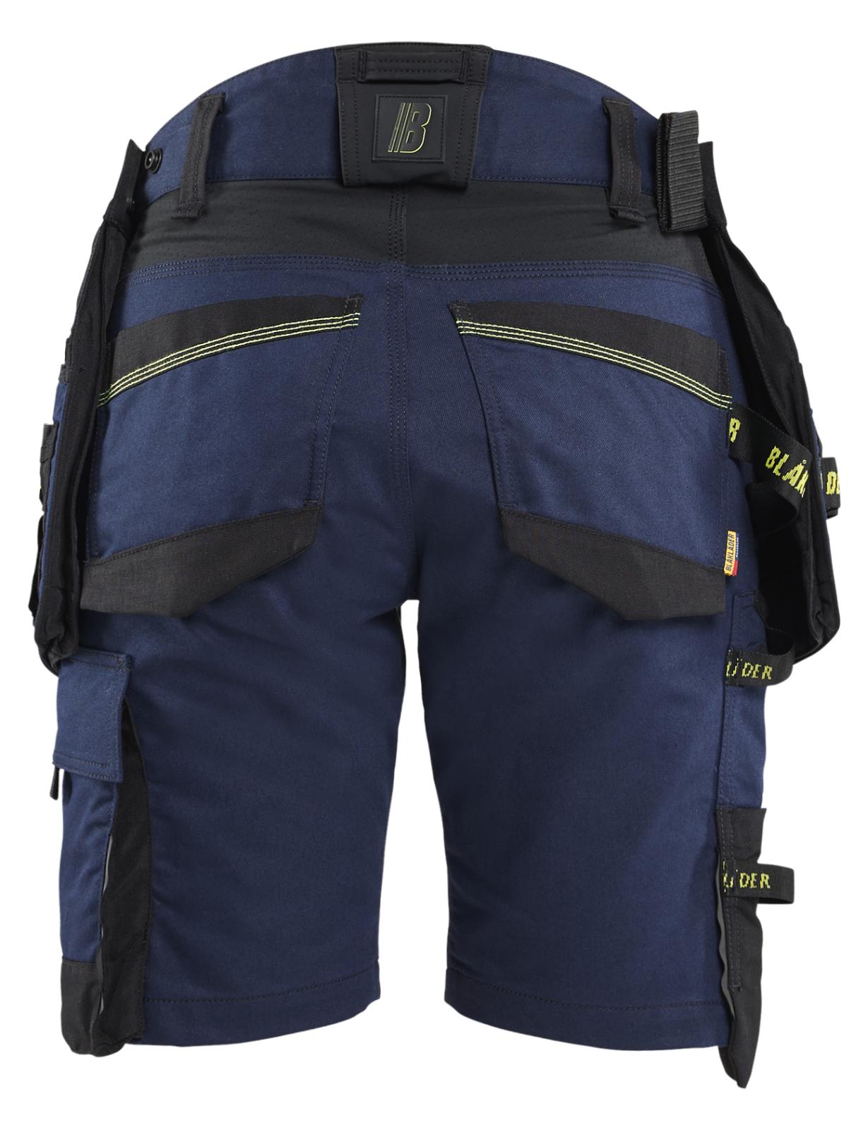 Blaklader Dames Striker Shorts 71751149 stretch afneembare gereedschapszakken donker marineblauw-fluo geel(8633)