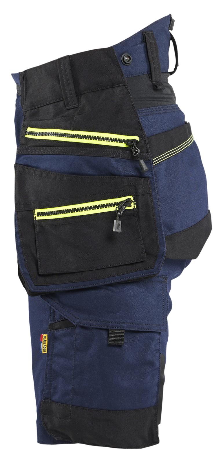 Blaklader Dames Striker Shorts 71751149 stretch afneembare gereedschapszakken donker marineblauw-fluo geel(8633)
