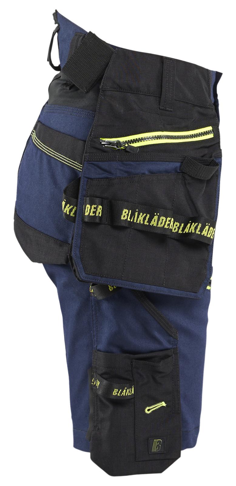 Blaklader Dames Striker Shorts 71751149 stretch afneembare gereedschapszakken donker marineblauw-fluo geel(8633)